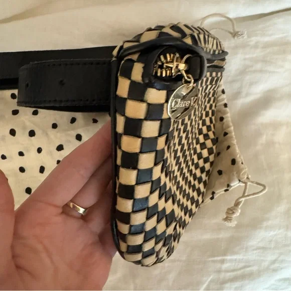 CLARE V black and cream woven checker fanny pack - Picture 7 of 9